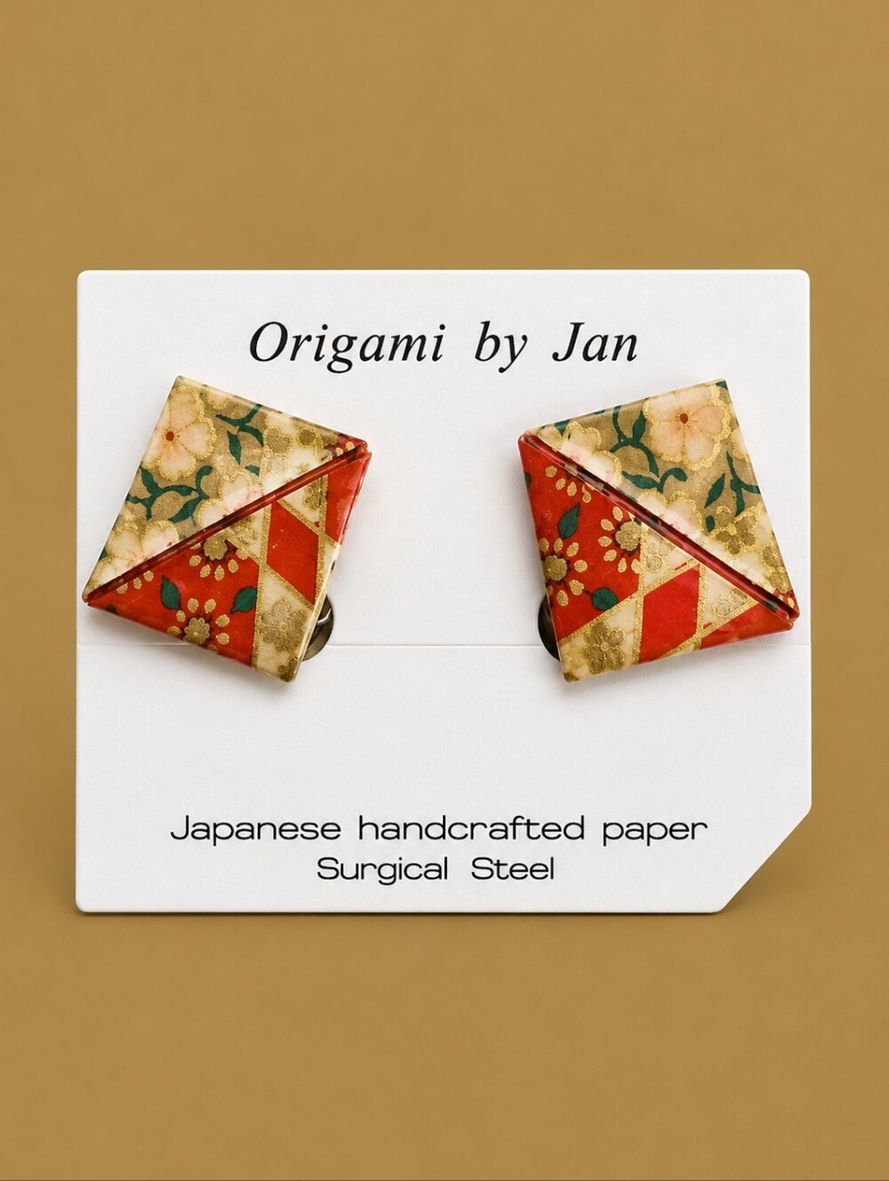 Artisan Handmade Origami By Jan Japanese Square Clip-on Earrings